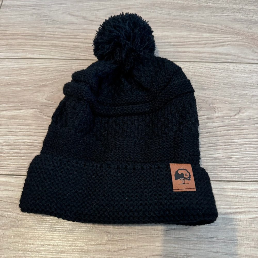 Black Cozy Winter Hat with Pom Pom